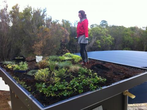 The off grid power room with green roof for insulation